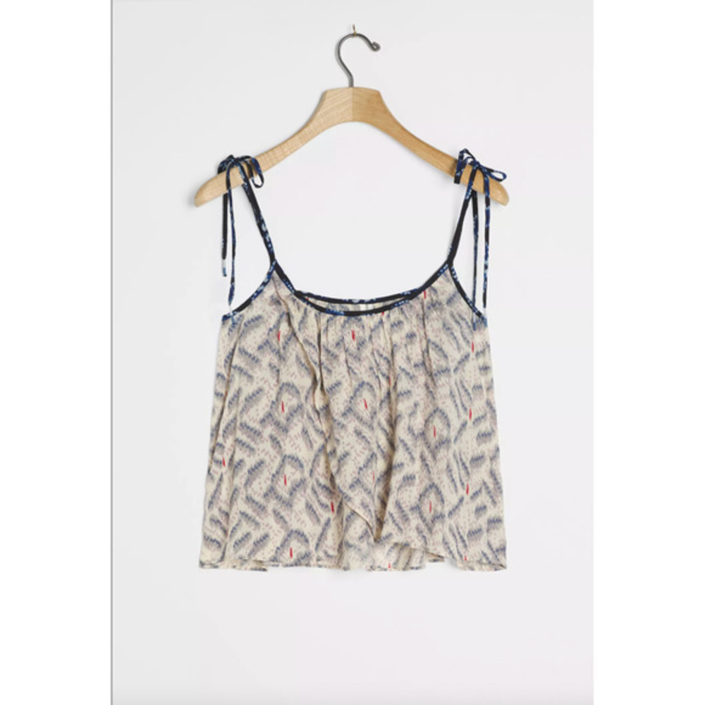 NWT XL Anthropologie Auden Cropped Tank Top Blue White Tank Tie straps